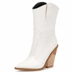 Bottes cowboy blanches femme avec texture à talon haut