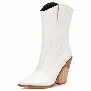 Bottes cowboy blanches femme avec texture à talon haut