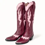 Bottes cowboy femme bordeaux avec motifs contrastés pour style western