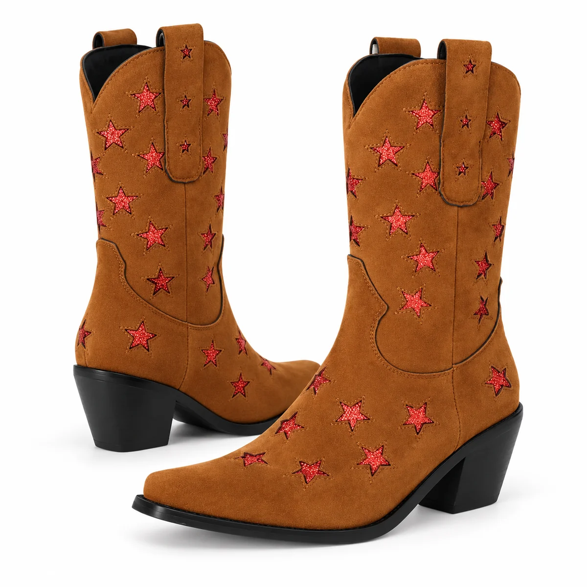 Chaussures cowboy femme camel à motifs étoilés dans un style western chic