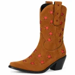 Bottes cowboy femme camel avec étoiles colorées en cuir verni