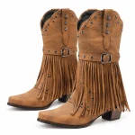 Bottes cowboy femme camel à longues franges et boucle vue de face