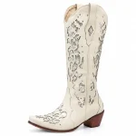 Bottes cowboy femme écrues avec broderies florales élégantes