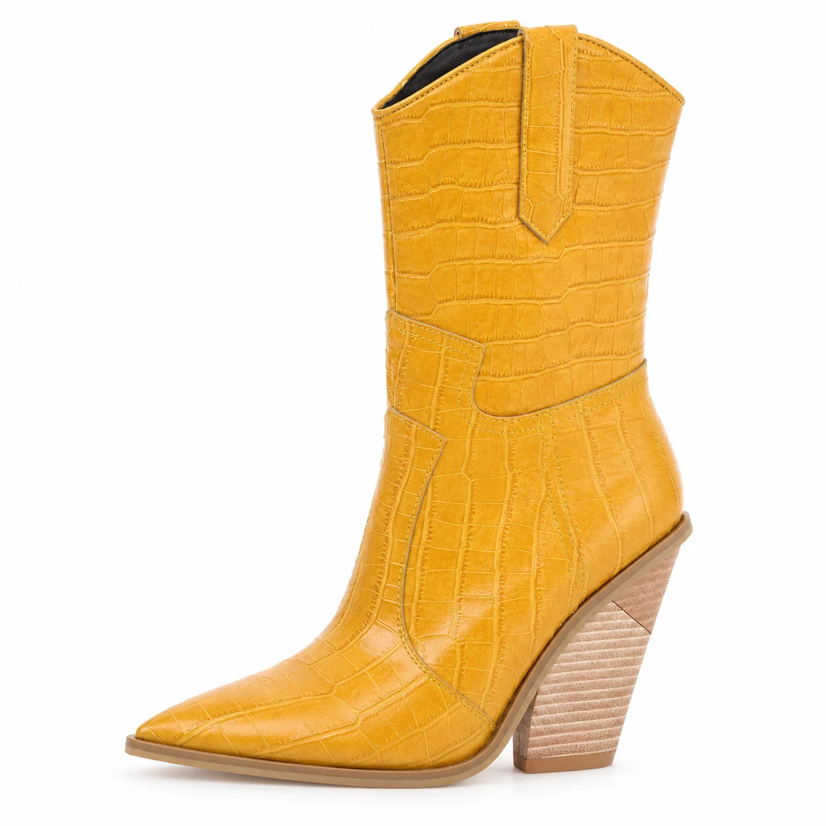 Bottes femme cowboy style western couleur jaune effet croco avec talon haut