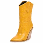 Bottes cowboy femmes jaunes effet croco à talon haut pour mode western