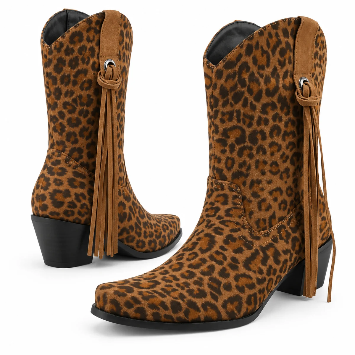 Chaussures femme cowboy léopard à franges pour look western tendance