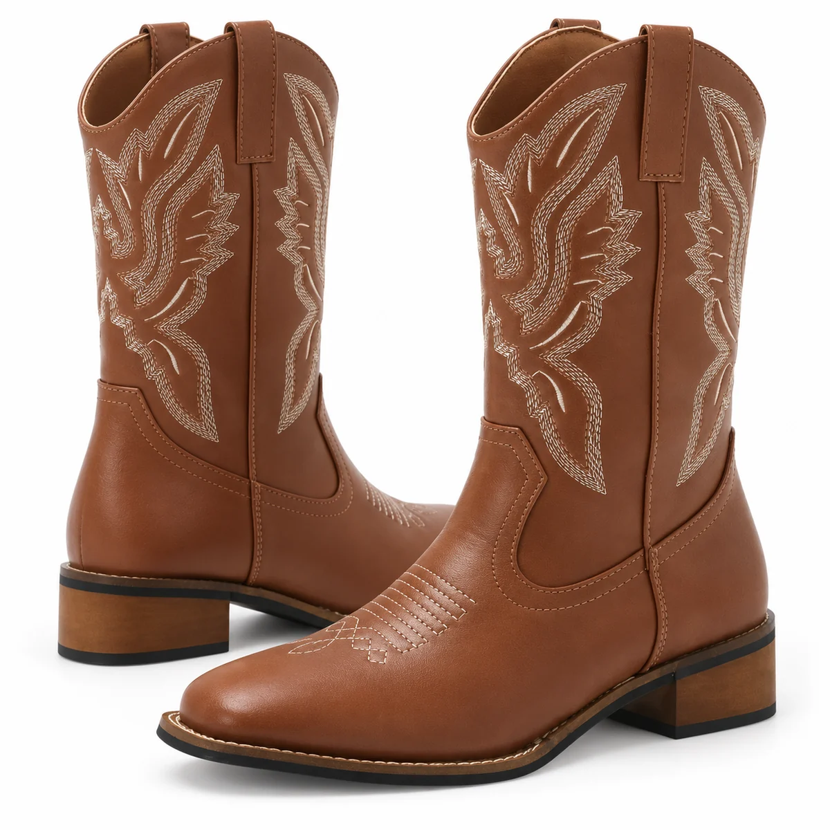 Bottes western femme marron avec broderies contrastantes pour un look rustique