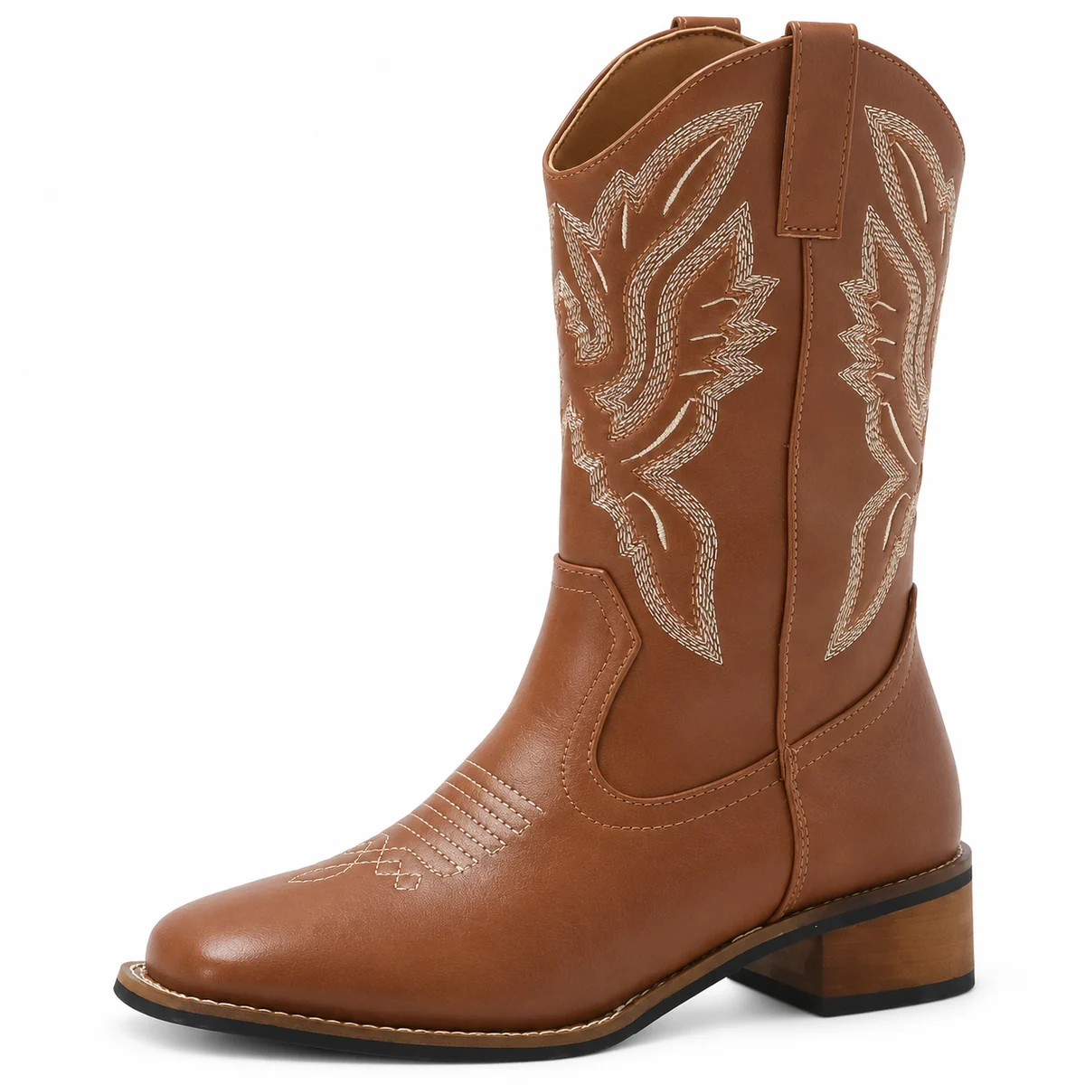 Chaussures femmes style cowboy marron ornées de broderies claires pour authenticité