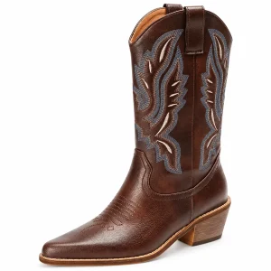 Bottes cowboy femme marron avec broderies grises élégantes