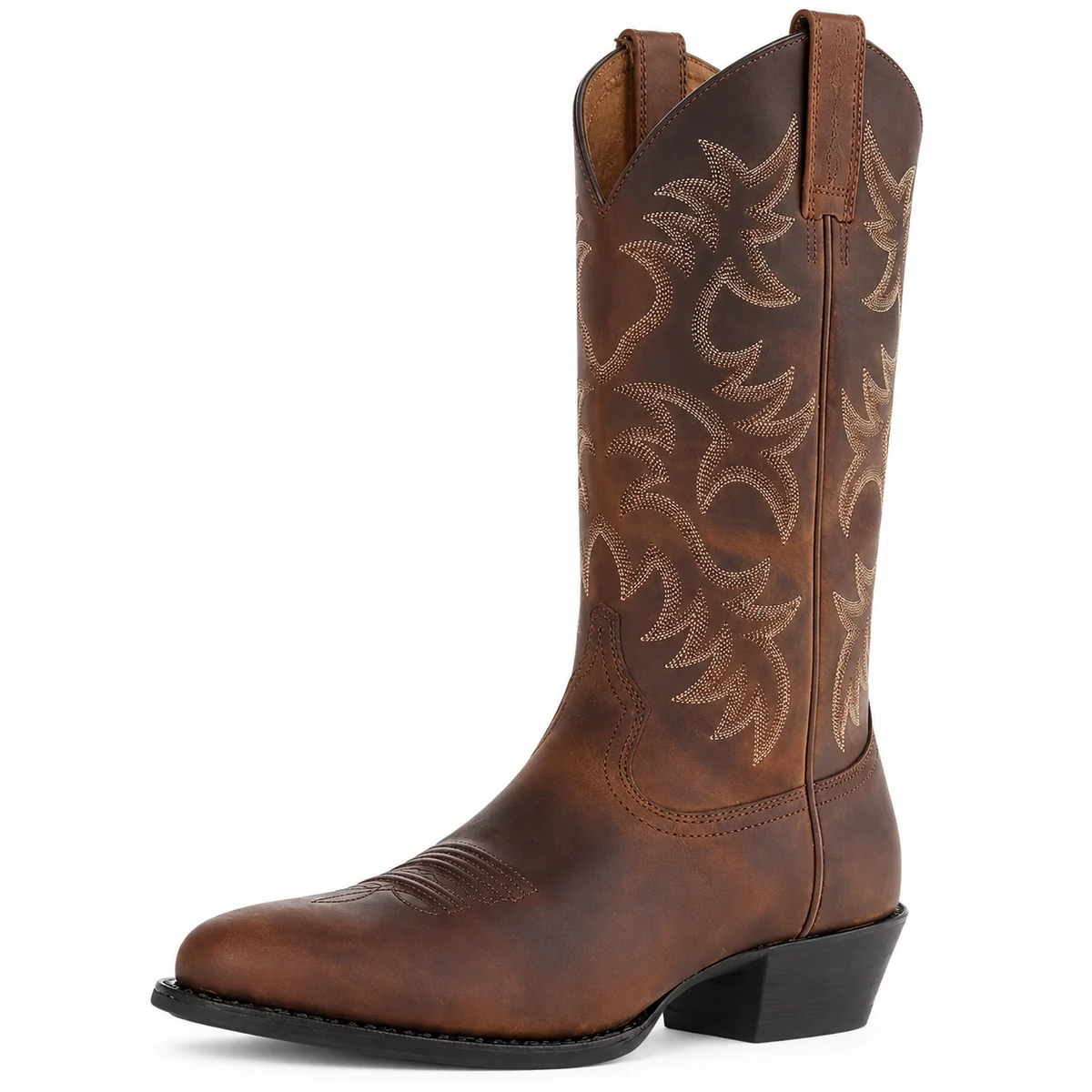 Première de profil des bottes cowboy marron à broderies femme