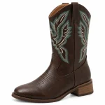 Bottes cowboy femme marron avec broderies vertes élégantes