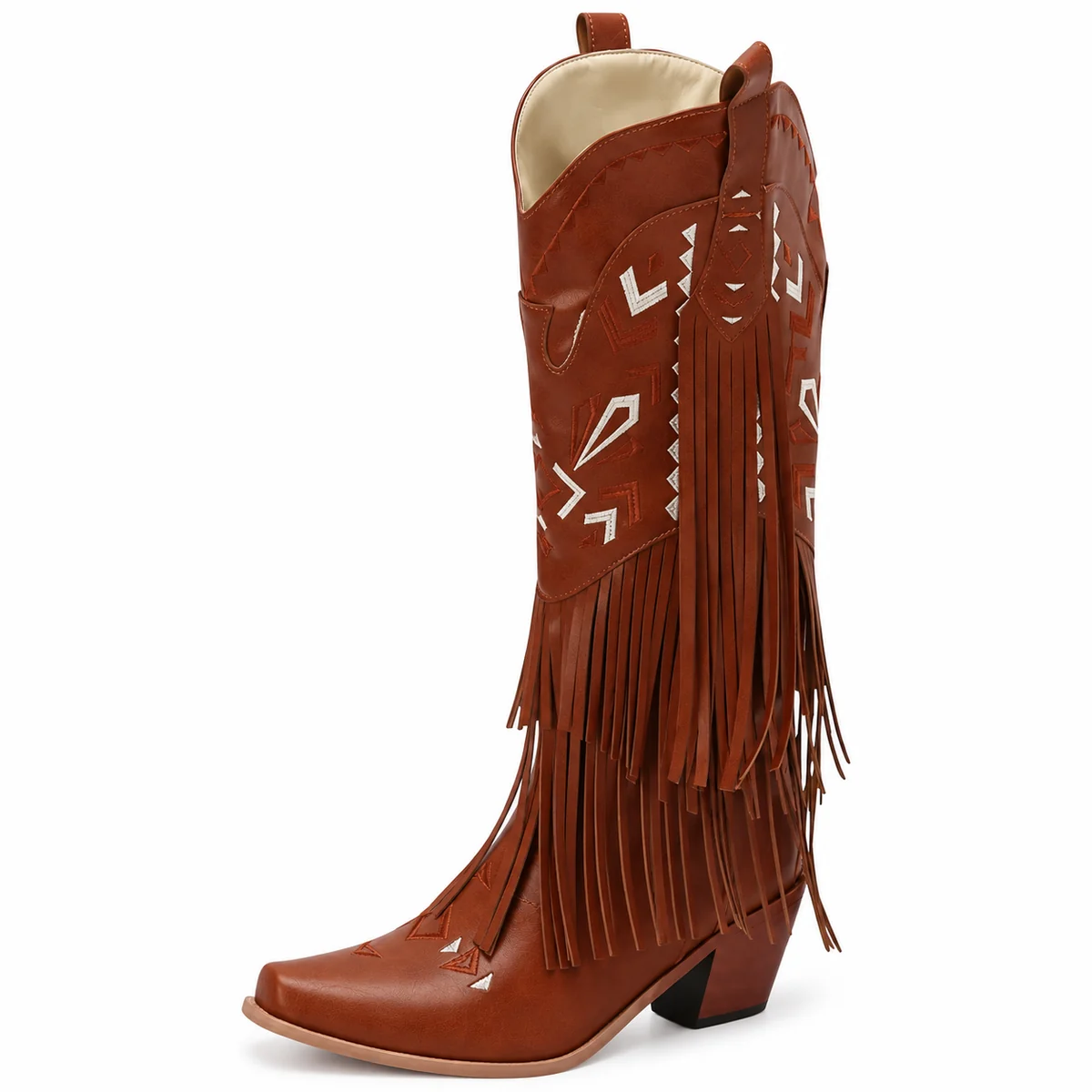 Bottes cowboy femme marron à franges latérales en cuir authentique