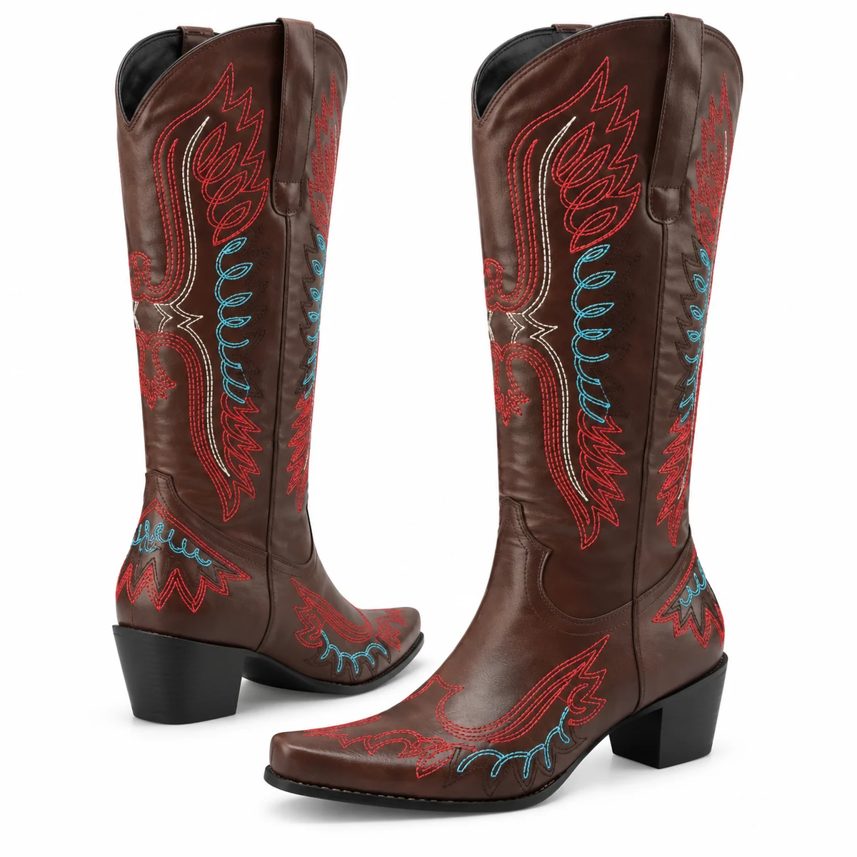 Chaussures cowboy femme marron à grand motif rouge pour style western