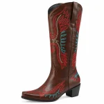 Bottes cowboy femme marron avec grand motif rouge pour l'équitation