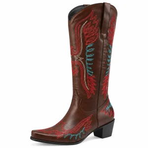 Bottes cowboy femme marron avec grand motif rouge pour l'équitation