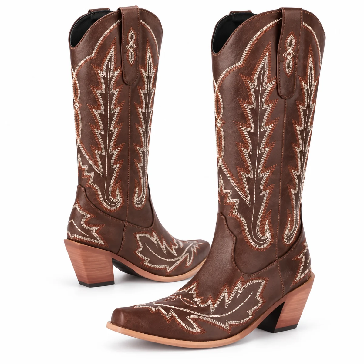 Bottes femme cowboy marron ornées de motifs brodés sophistiqués