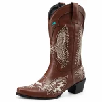 Bottes cowboy femme marron avec motif ailé en cuir vintage