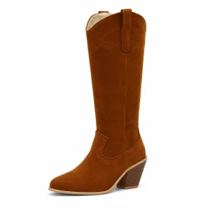 Bottes cowboy femme marron à talon biseauté en cuir authentic