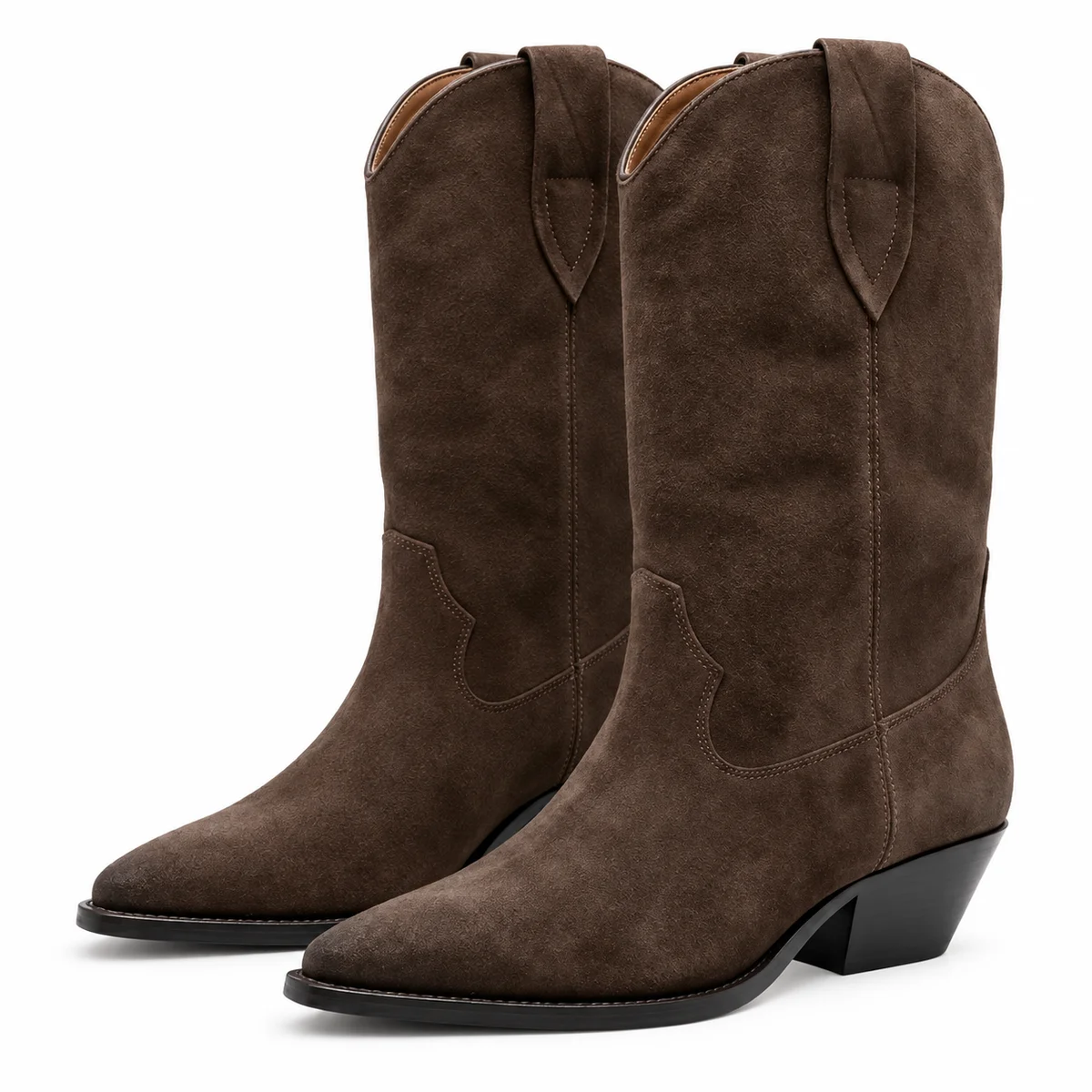 Bottes cowboy femme marron veloutées avec talon bas élégantes