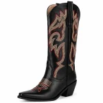 Bottes cowboy femme noires broderies brunes élégantes
