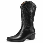 Bottes cowboy femme noires avec broderies discrètes et semelle robuste