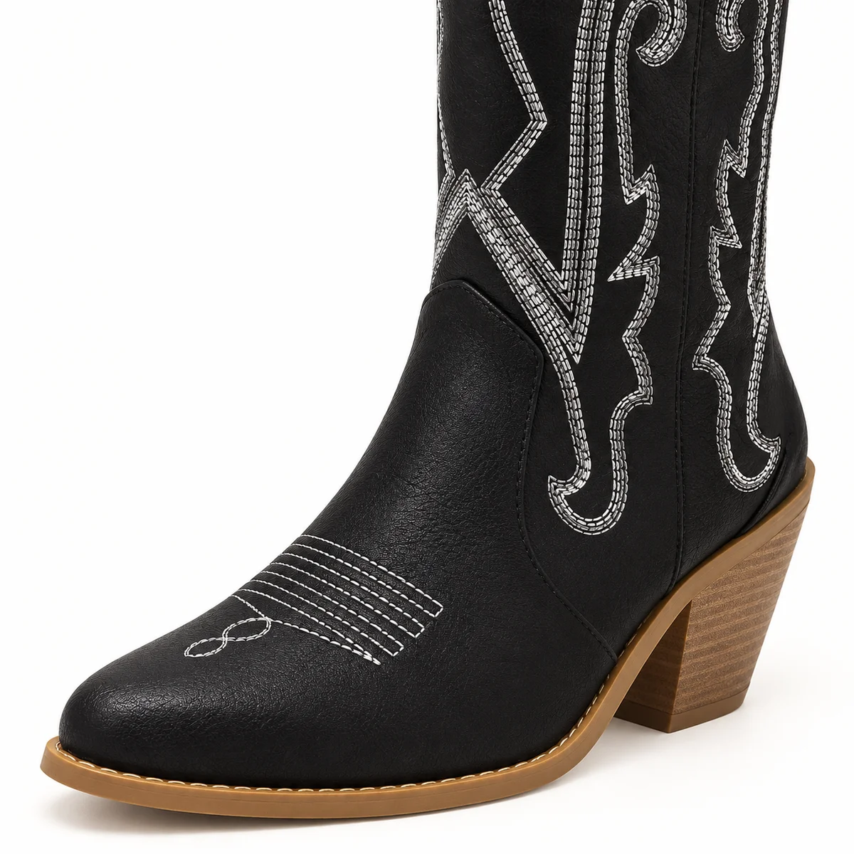 Chaussures cowboy noires à broderies grises pour femme mode