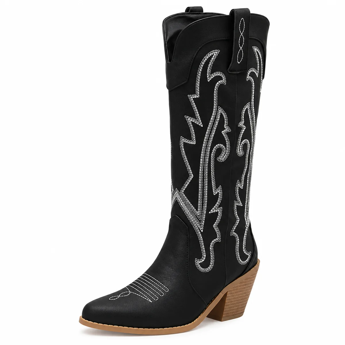 Bottes cowboy noires avec broderies grises pour femme chic