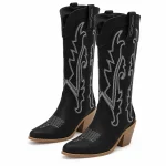 Bottes cowboy noires pour femme avec broderies grises élégantes