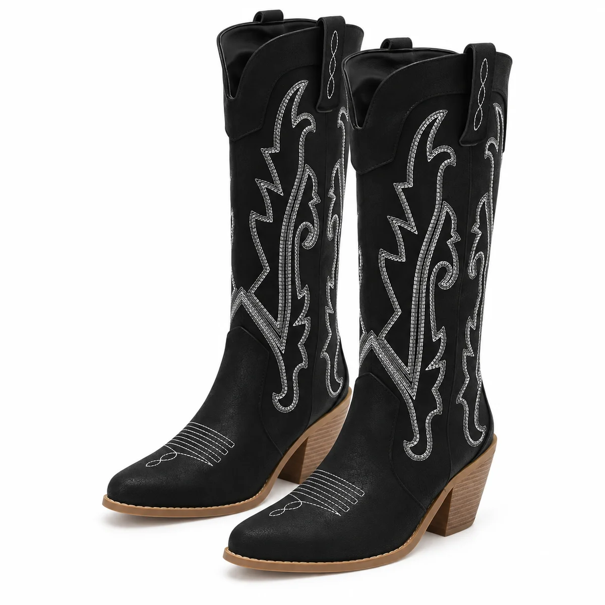 Bottes cowboy noires pour femme avec broderies grises élégantes