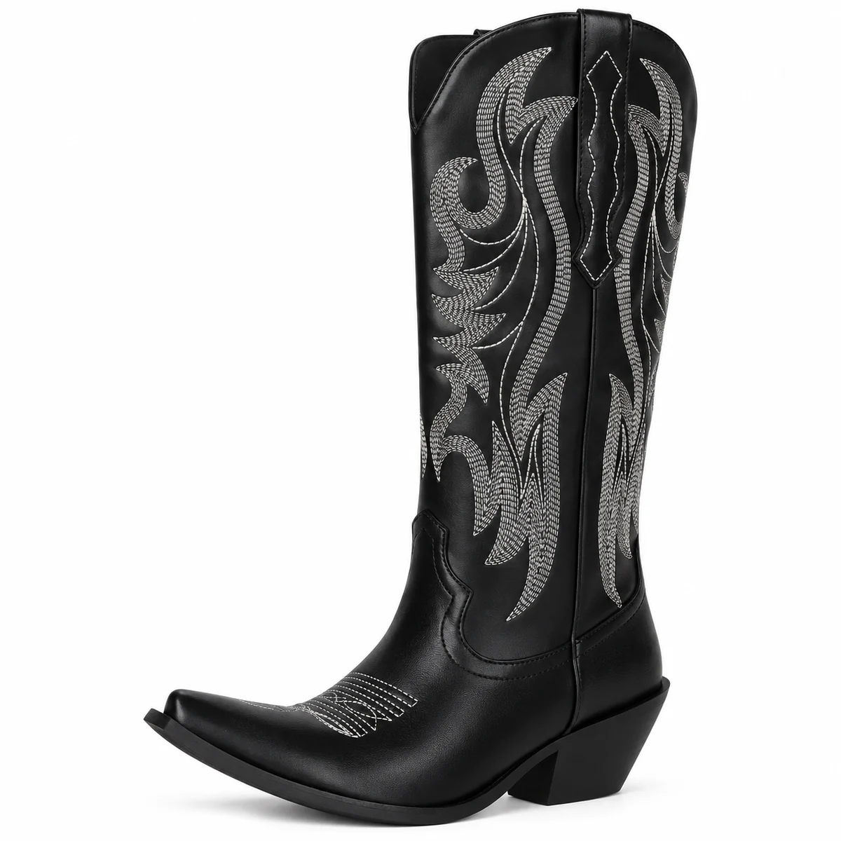 Chaussures cowboy pour femme en cuir noir avec broderies discrètes