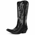 Bottes cowboy femme noires avec broderies ton sur ton élégantes