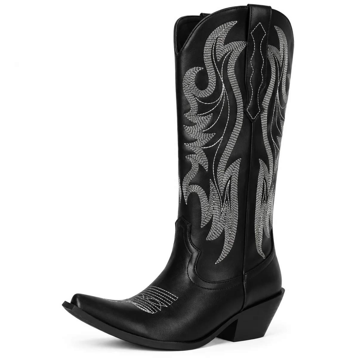 Bottes cowboy femme noires avec broderies ton sur ton élégantes