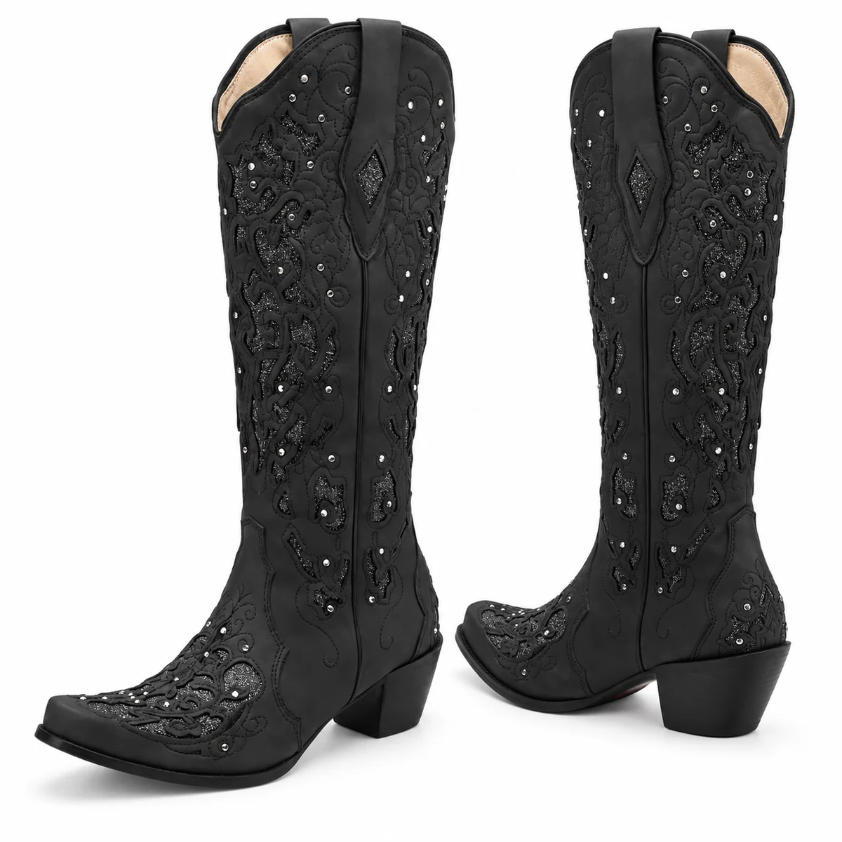 Bottes femme style cowboy noir à détails scintillants pour look Western