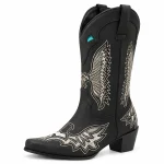 Bottes cowboy noires pour femme avec motif ailé élégant