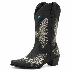 Bottes cowboy noires pour femme avec motif ailé élégant