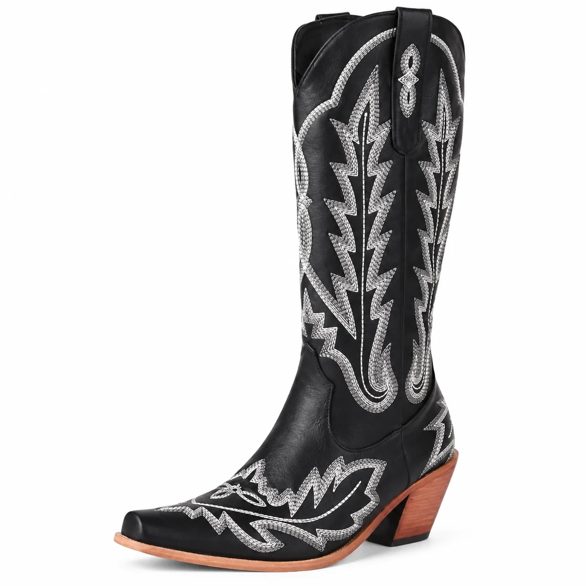 Bottes western femme noires à broderies grises sophistiquées