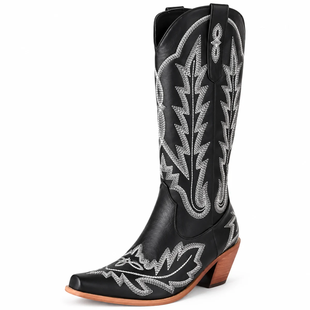 Bottes cowboy femme noires avec longues broderies grises élégantes