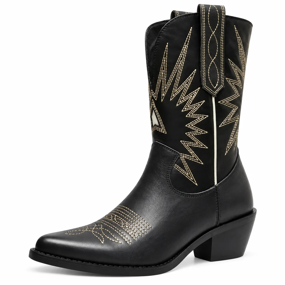 Bottes noires pour femme à design étoilé doré style western