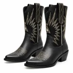 Bottes cowboy femme noires avec motif étoilé doré élégantes