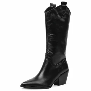 Bottes cowboy femme noires à talon biseauté en cuir authentique