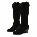 Bottes cowboy femme noires veloutées à talon biseauté — vue principale sur fond clair