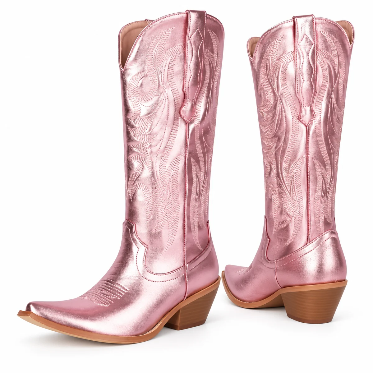 Bottes rustiques cowboy roses à finition métallisée pour femme mode et chic