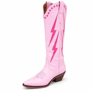 Bottes cowboy femme roses avec motifs éclair colorés