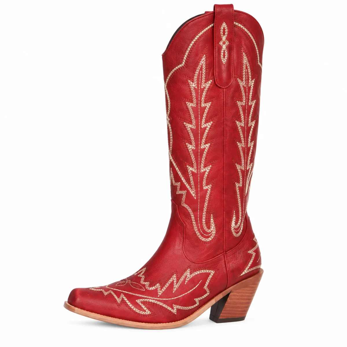 Bottes de cowboy rouges pour femme avec broderies beiges raffinées