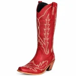 Bottes cowboy femme rouges avec broderies beiges élégantes