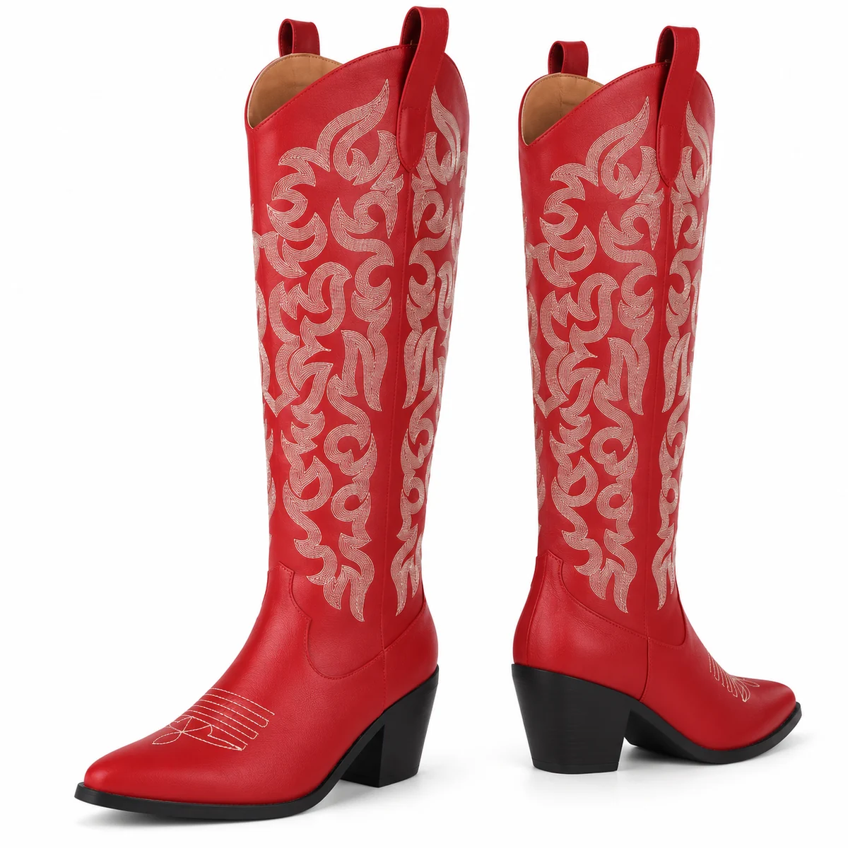 Chaussures cowboy femme rouges à broderies florales pour look tendance