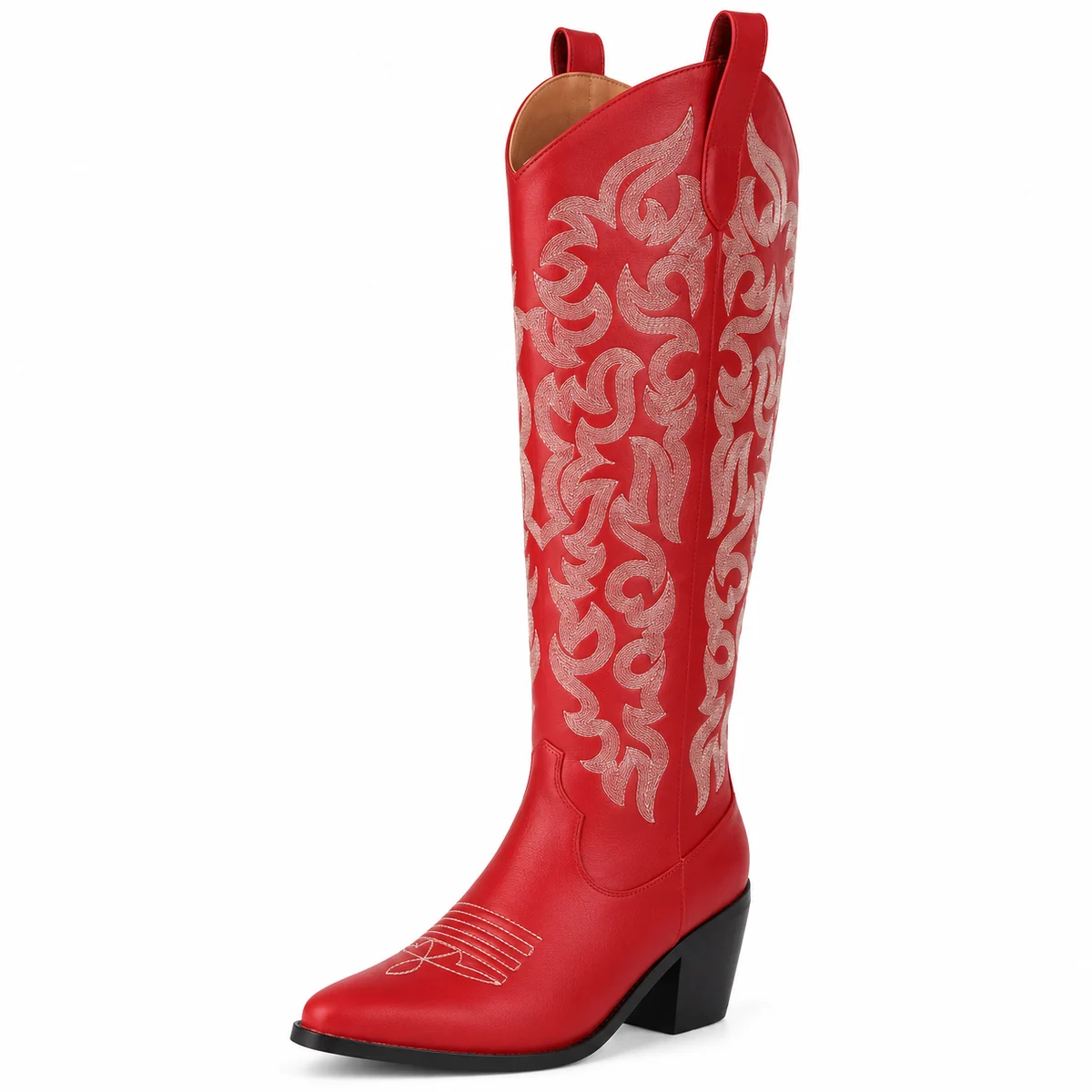 Bottes cowboy femme rouges avec broderies florales claires élégantes
