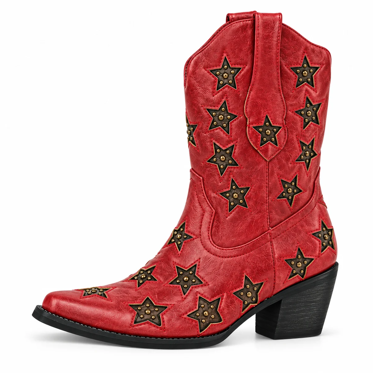 Bottes rouges pour femme avec décorations d'étoiles stylisées