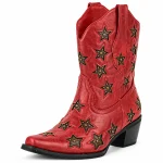 Bottes cowboy femmes rouges avec étoiles décoratives élégantes