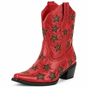 Bottes cowboy femmes rouges avec étoiles décoratives élégantes